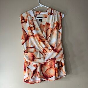 Donna Karan Sleeveless Wrap Top in Orange and White